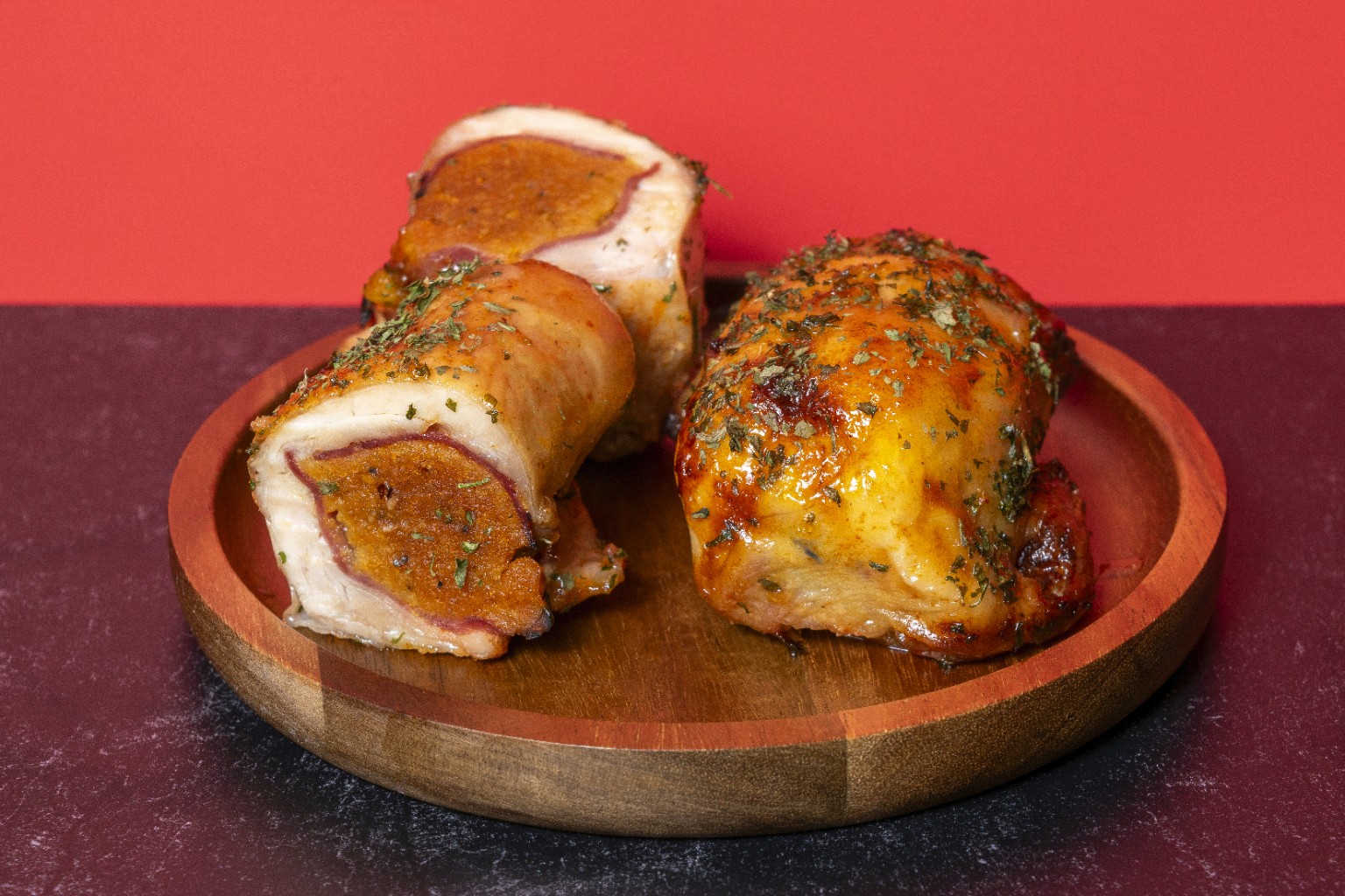 Stuffed chicken and roasted chicken from Sruly's